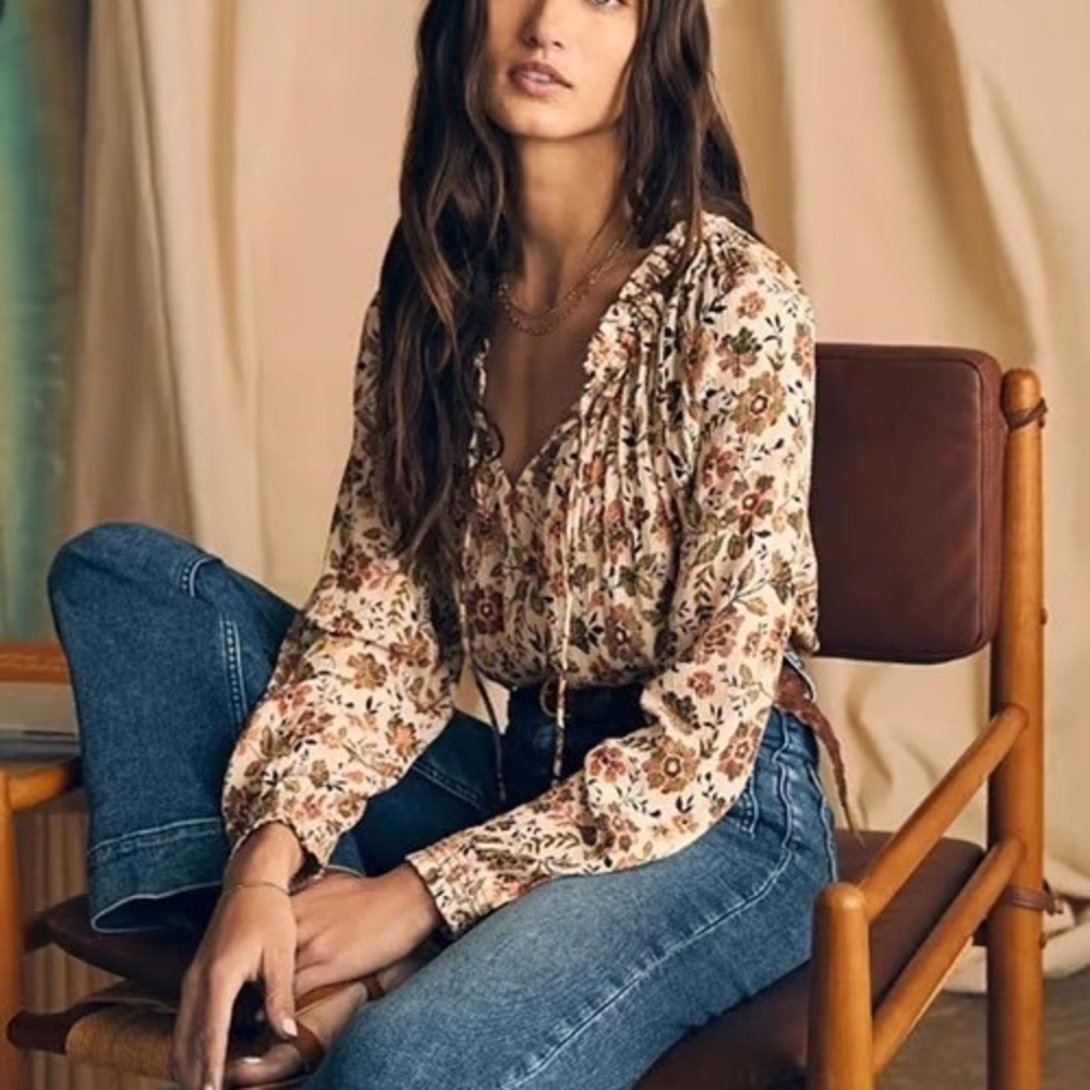 Faherty‎ Emery Top Taos Floral Long Sleeve Peasant Blouse Size Small